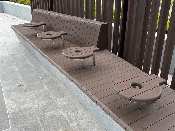 North Lantau Hospital composite wood grille trellis bench — photo 3