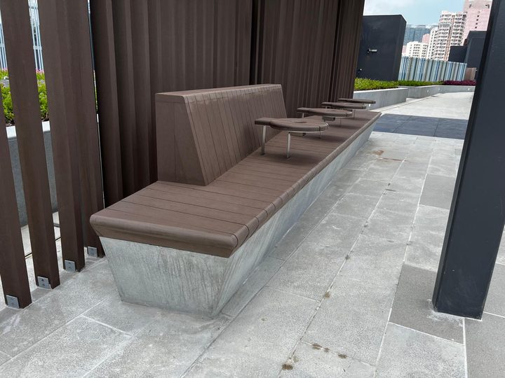 North Lantau Hospital composite wood grille trellis bench — photo 4