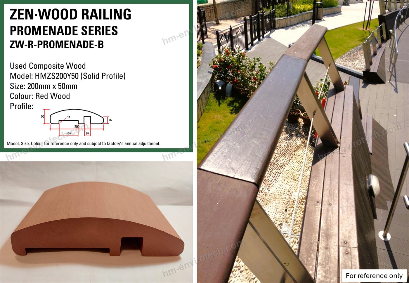 Promenade Series red wood handrail