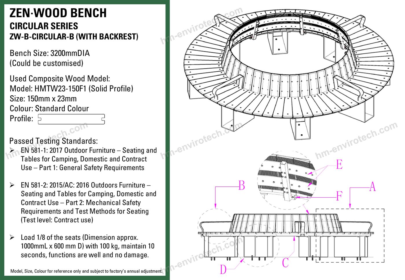 Circular Series bench with backrest