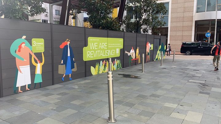 Three Pacific Place composite wood outdoor hoarding Hong Kong